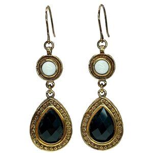 Bronzallure Gold Tone Dangle Drop Earrings Ornate Detailed White Black Formal